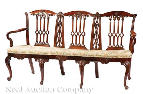 Carved Mahogany Triple-Back Settee (1 of 1)