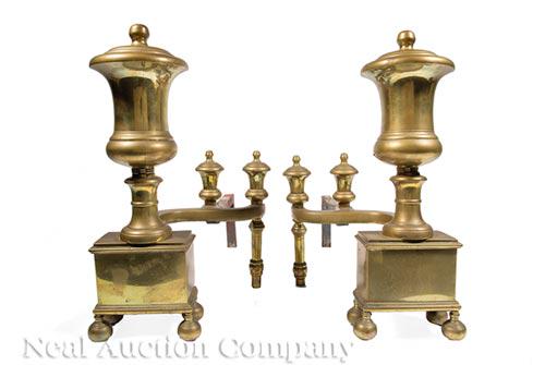 Pair of American Brass Urn-Form Andirons (1 of 1)