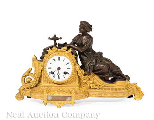 Gilt Bronze, Patinated Metal Figural Mantel Clock (1 of 1)