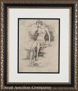 Ellsworth Woodward (American/Louisiana, 1861): Ellsworth Woodward (American/Louisiana, 1861-1939) , "Kneeling Nude (Boyer 41)", "Seated Nude, The Bather (Boyer 80)" and "Old Man and Young Lady", 3 etchings, one pencil-signed lower margin, one penc