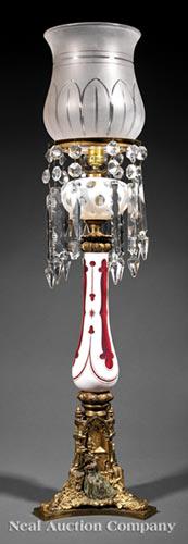 English Gilt Bronze and Cased Glass Lamp (1 of 1)