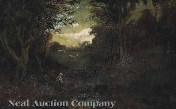 William Keith (Scottish/California, 1838-1911): William Keith (Scottish/California, 1838-1911), "Through the Trees", oil on canvas, signed and inscribed "SF" lower left, 18 in. x 29 in., in a giltwood frame