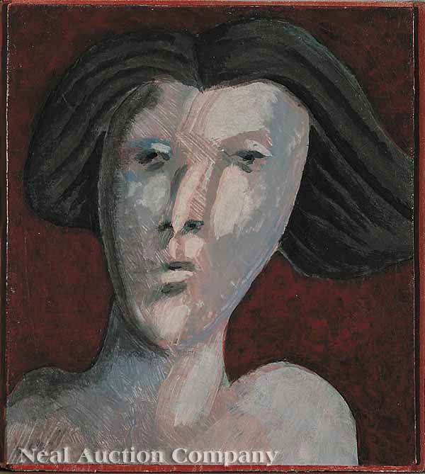 Robert Gordy (American/New Orleans, 1933-1986): Robert Gordy (American/New Orleans, 1933-1986), "Head of a Woman", acrylic on masonite, initialed and dated "'62", signed and dated "'62" en verso, 8 in. x 8 1/2 in