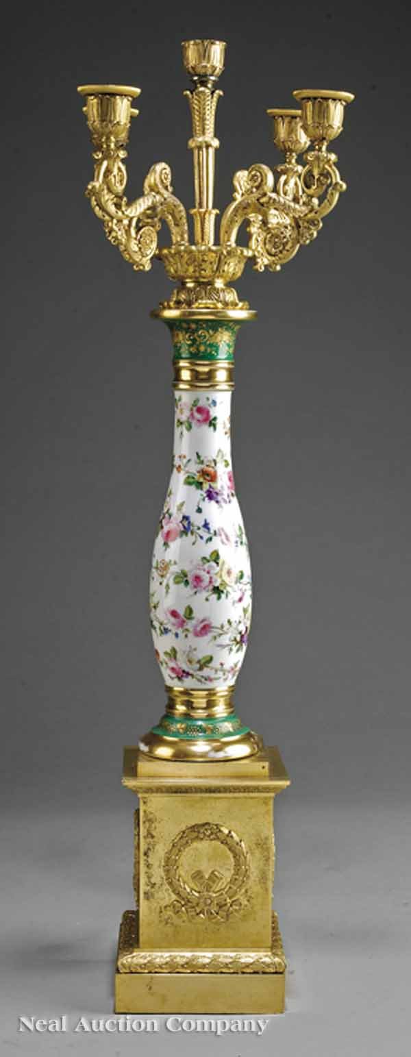 Gilt Bronze, Paris Porcelain Candelabrum, Petit