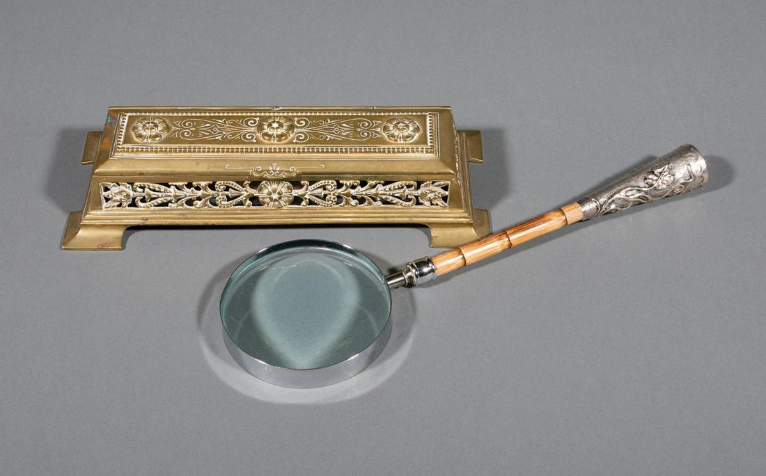 Antique Silver-Mounted Bamboo Magnifying Glass (1 of 2)