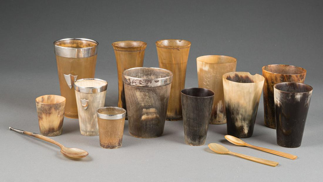 Group of Twelve Antique English Horn Beakers (1 of 1)