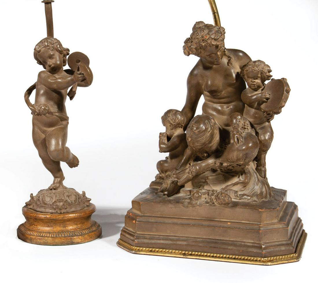 Two Patinated Terracotta Figural Lamps (1 of 1)