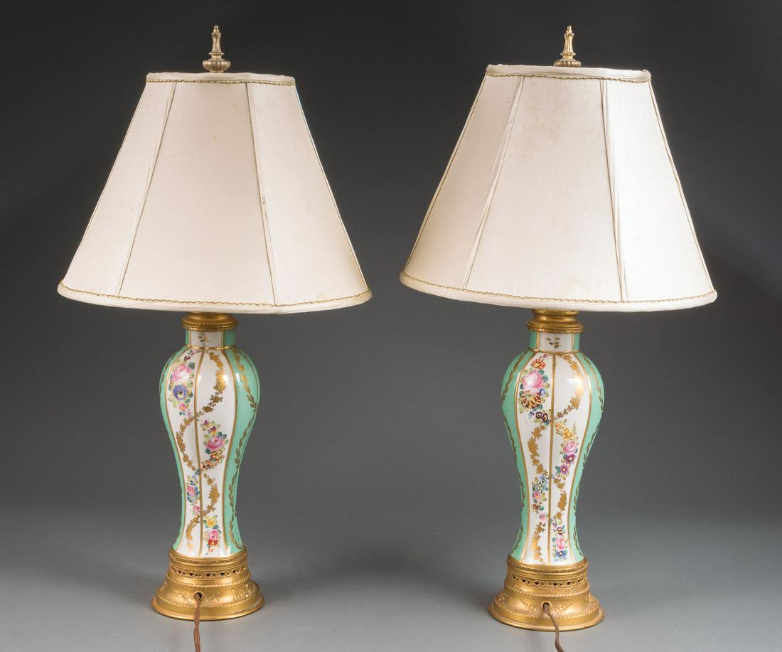Green and Gilt Porcelain Vasiform Table Lamps (1 of 3)