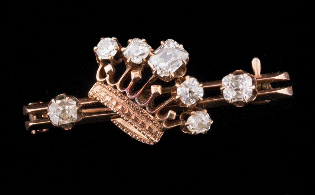 14 kt. Rose Gold and Old Mine Diamond Crown Pin (1 of 1)