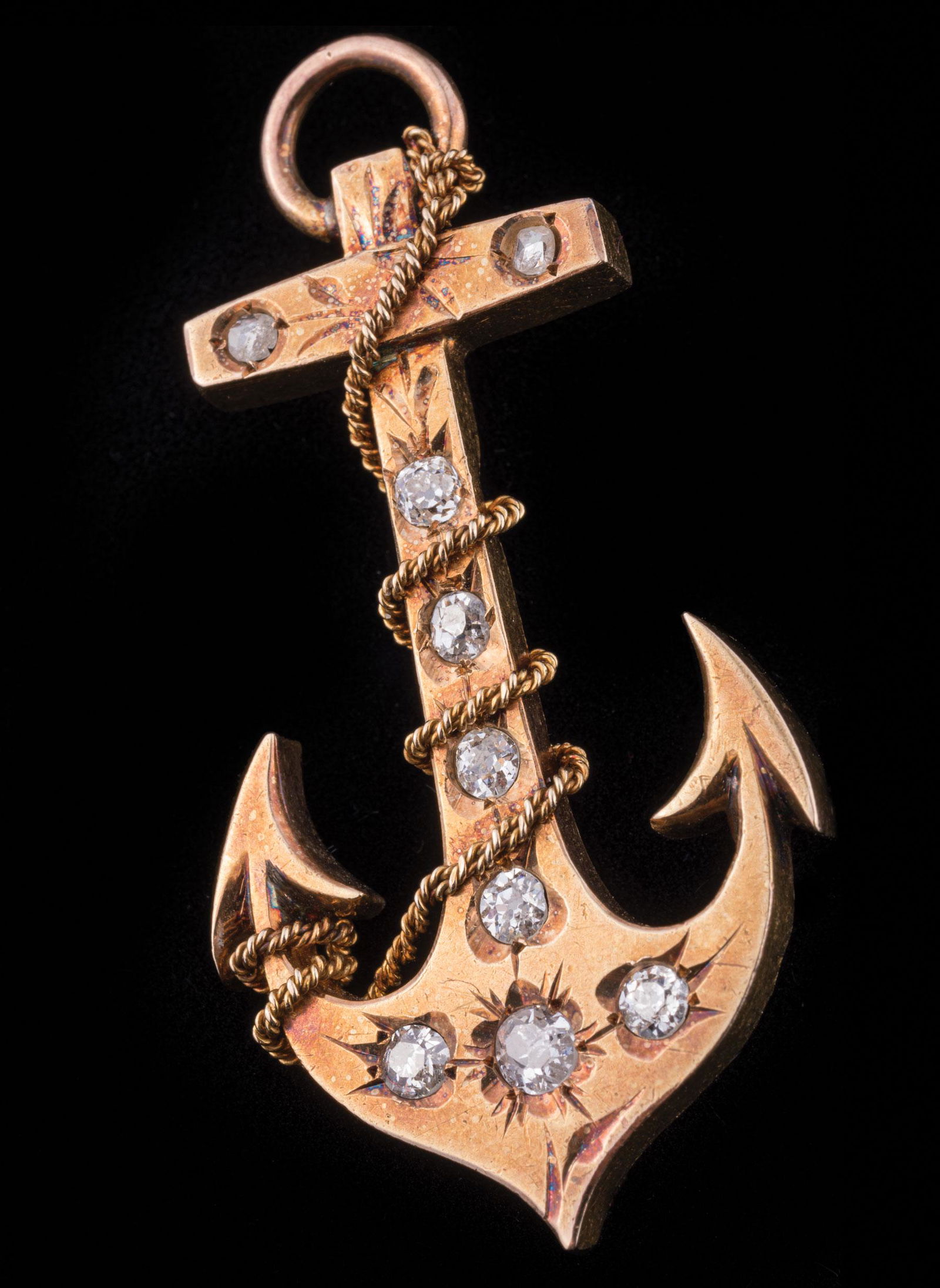 14 kt. Yellow Gold and Diamond Anchor Brooch (1 of 5)