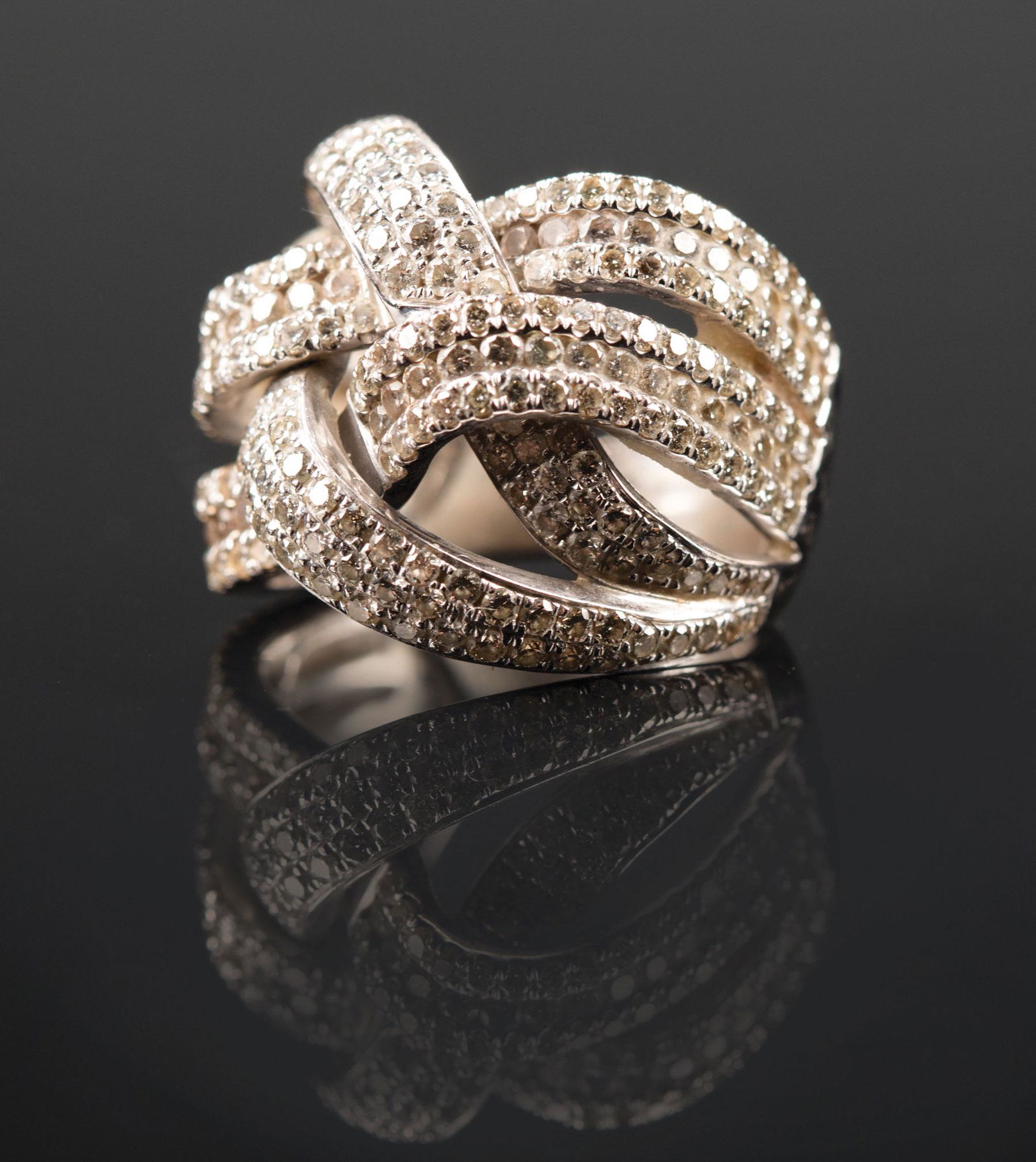 White Gold and Pave Diamond Knot Cluster Ring (1 of 9)