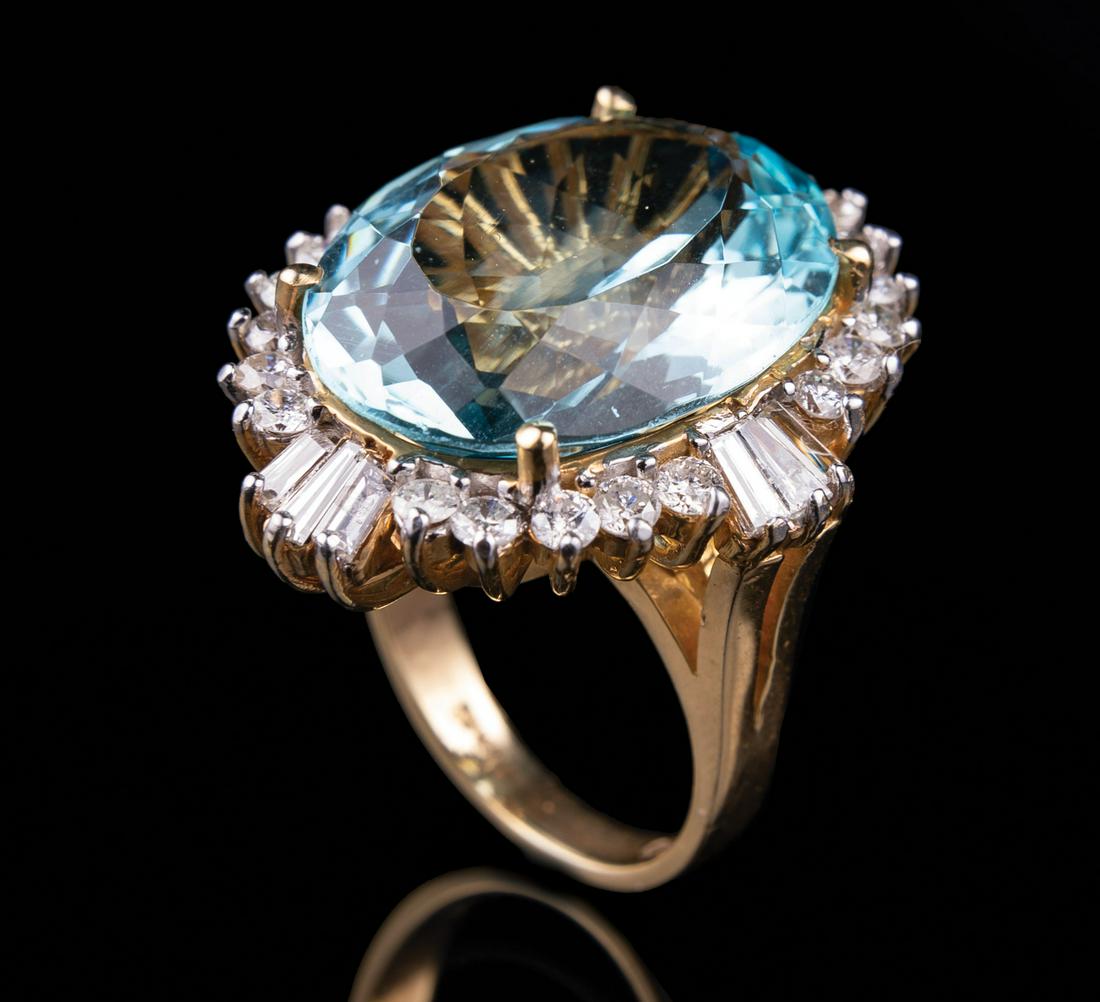 14 kt. Yellow Gold, Aquamarine and Diamond Ring (1 of 1)