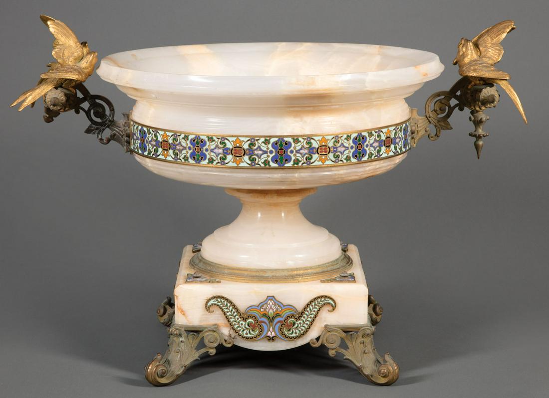 Bronze, Cloisonne-Mounted Alabaster Centerpiece (1 of 2)