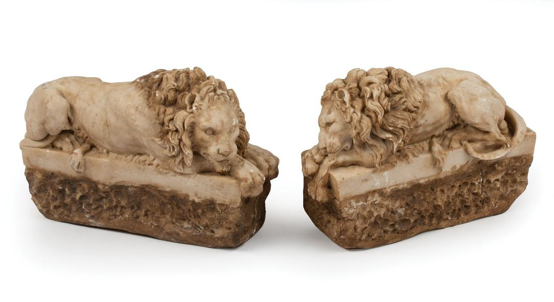 Pair of Italian Carved Marble Lions (1 of 8)
