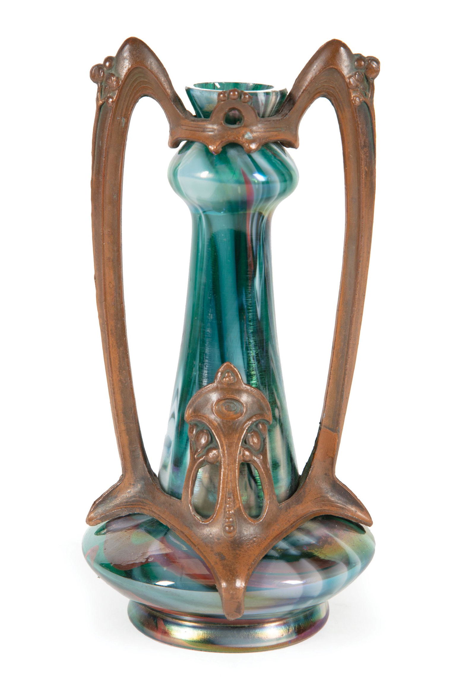 Art Nouveau Bronzed Pewter Mounted Glass Vase (1 of 3)