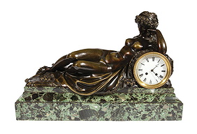 Patinated Bronze and Marble Figural Mantel Clock First Image