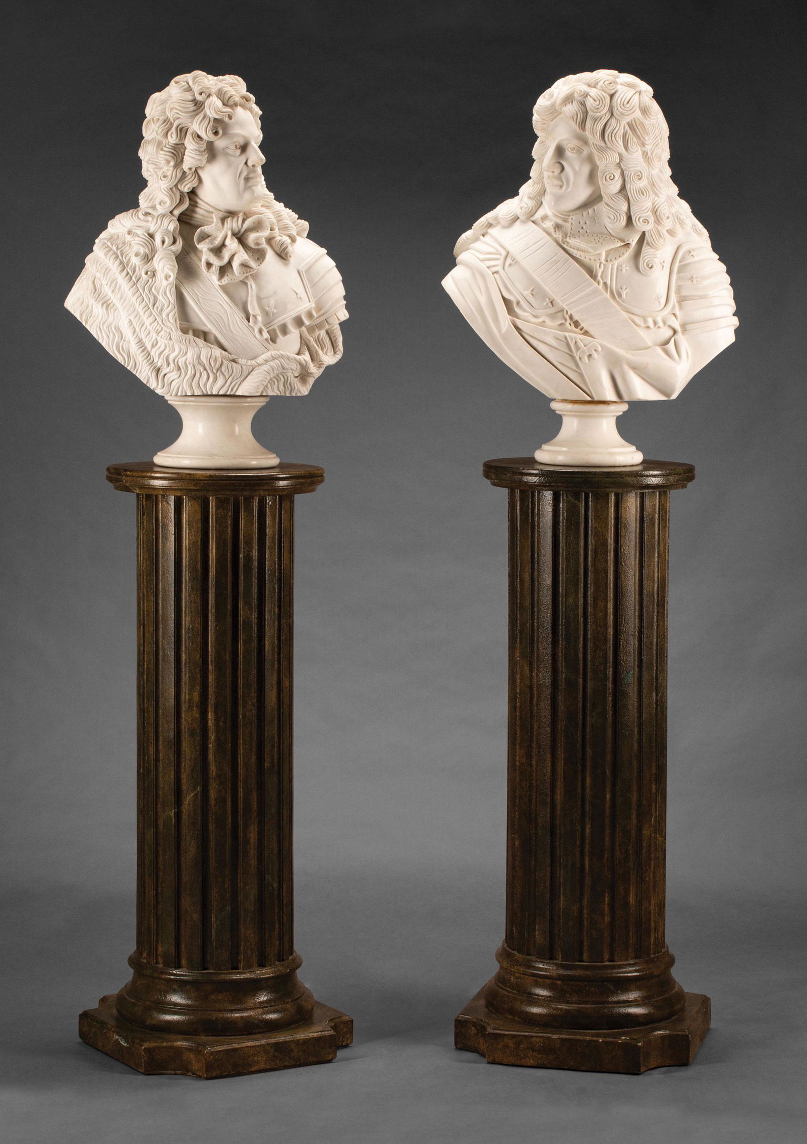 Pair of Louis XIV-Style Carved White Marble Busts (1 of 5)