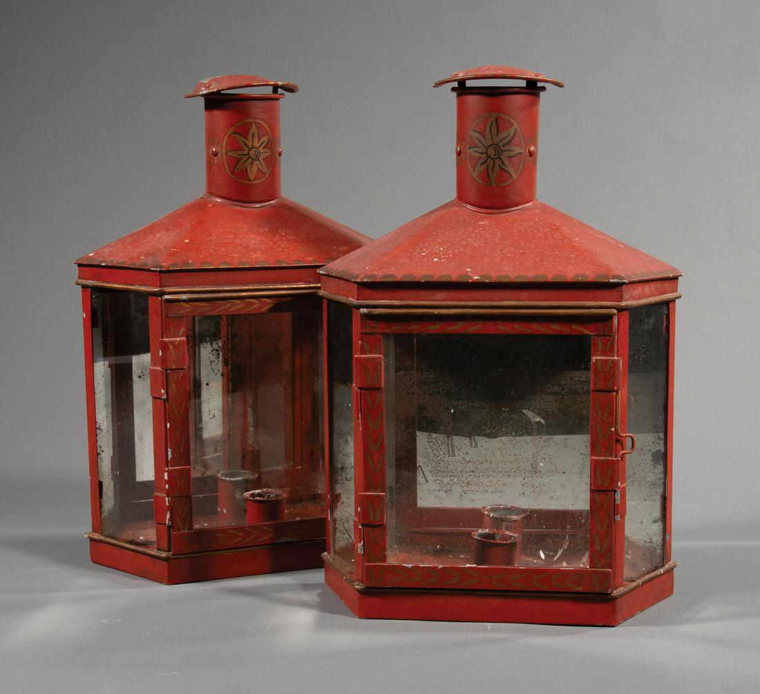 Pair of French Tole Peinte Mirrored Lanterns (1 of 2)