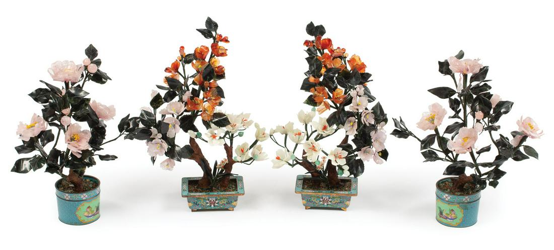 Two Pairs of Chinese Hardstone Trees Set (1 of 9)