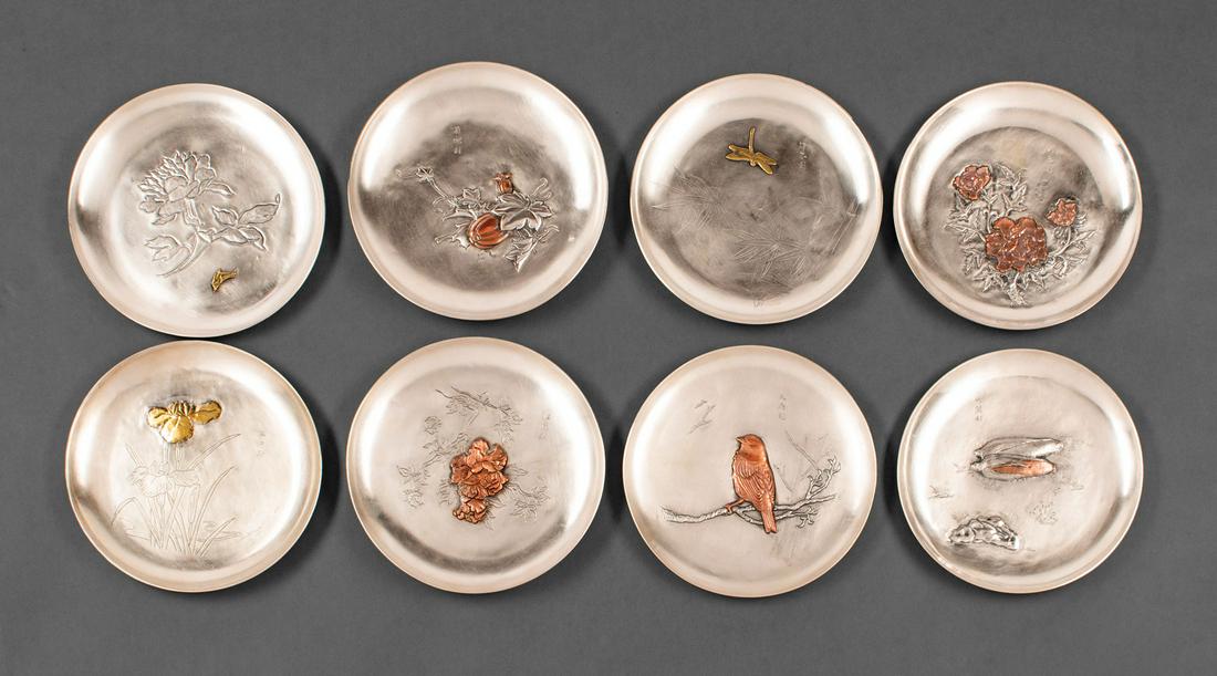 Japanese Nomura Soft Metal Inlaid Silver Dishes (1 of 10)