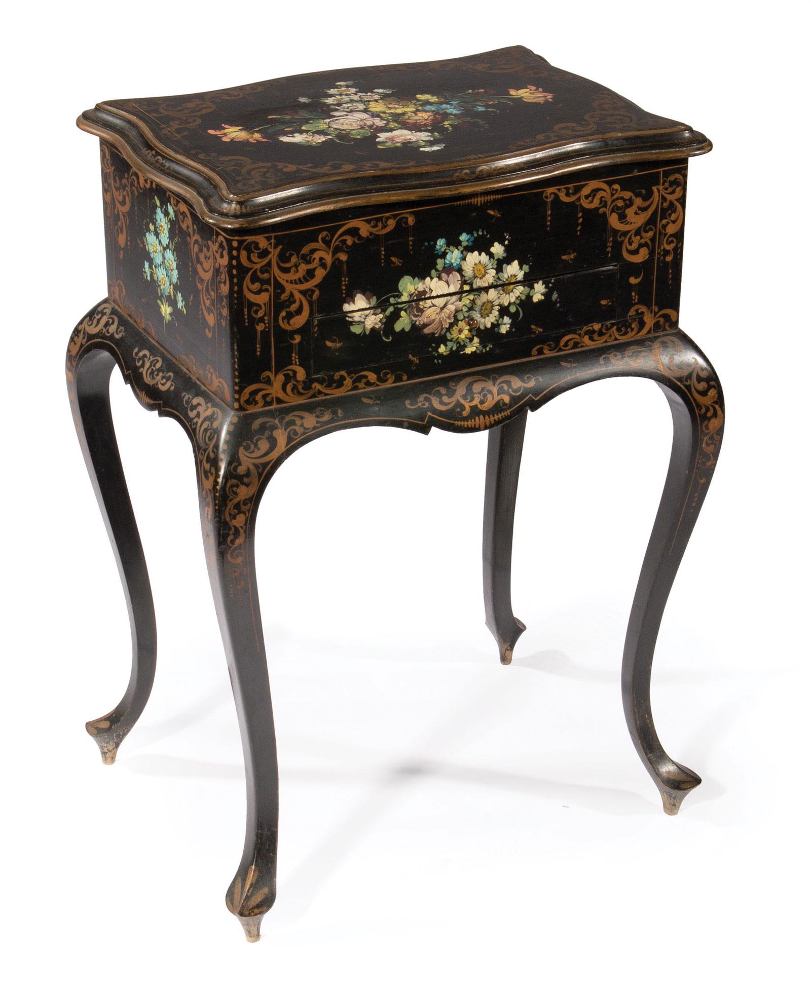 Mother-of-Pearl Inlaid, Paint-Decorated Work Table (1 of 2)
