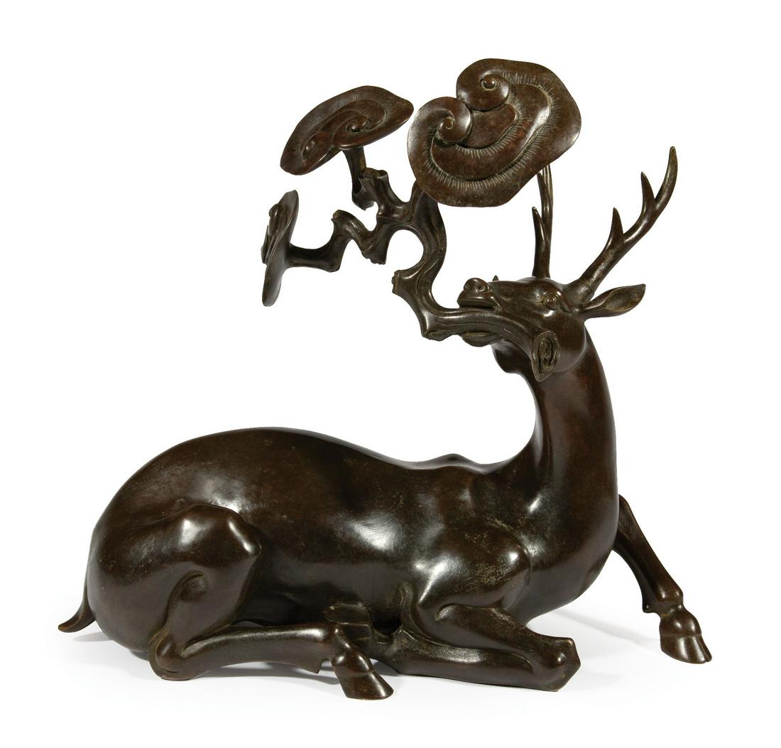 Chinese Patinated Bronze of a Recumbent Deer (1 of 6)
