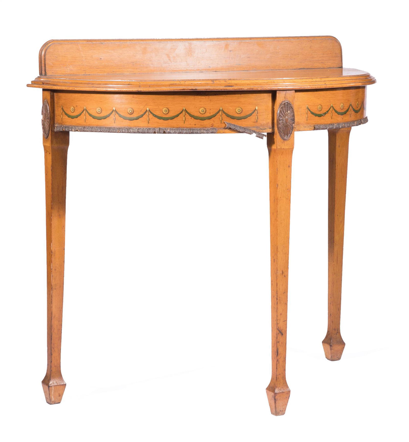 Adam-Style Paint-Decorated Oak Demilune Console (1 of 2)