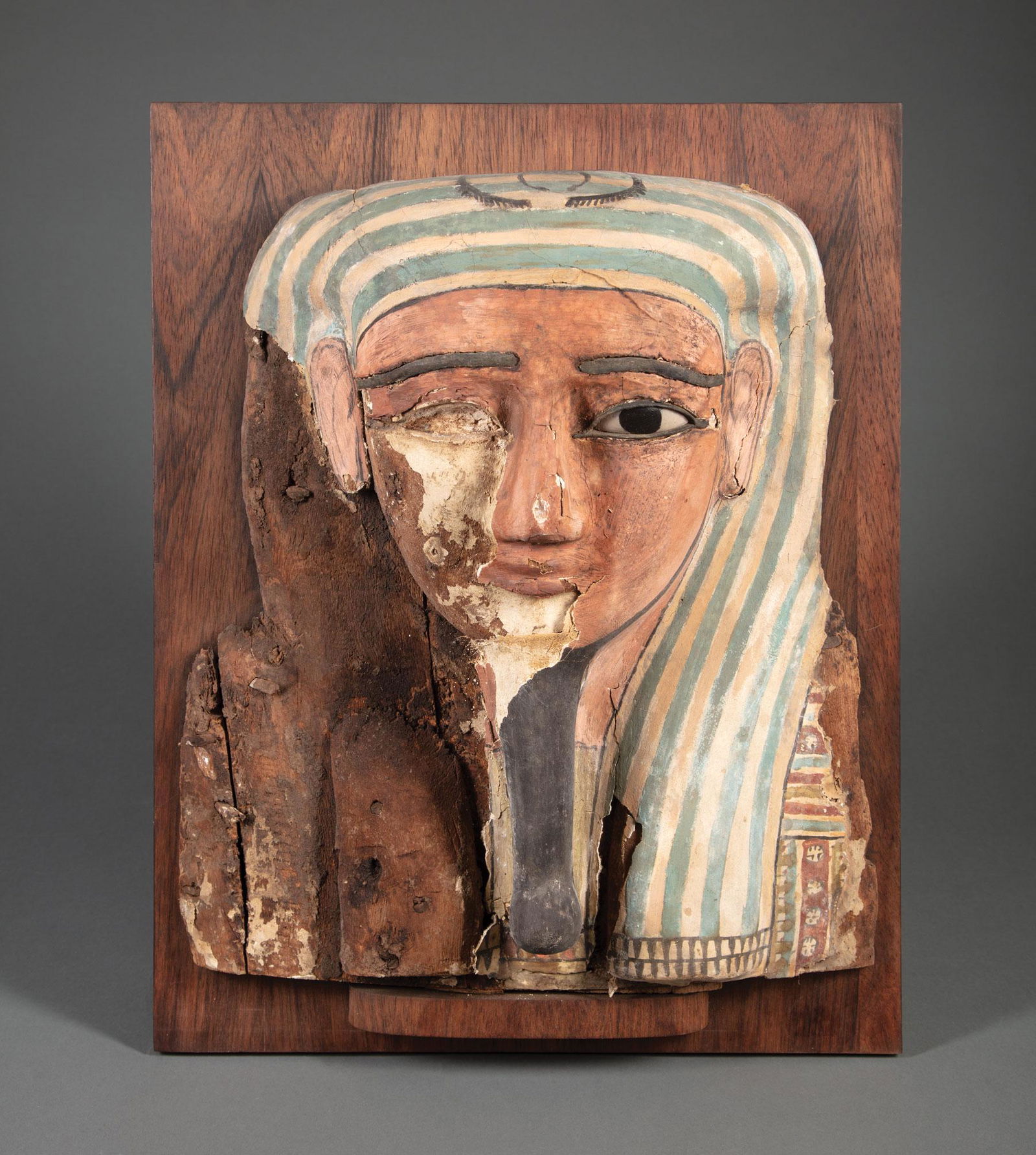 Egyptian Polychrome Gesso on Wood Mummy Mask (1 of 7)