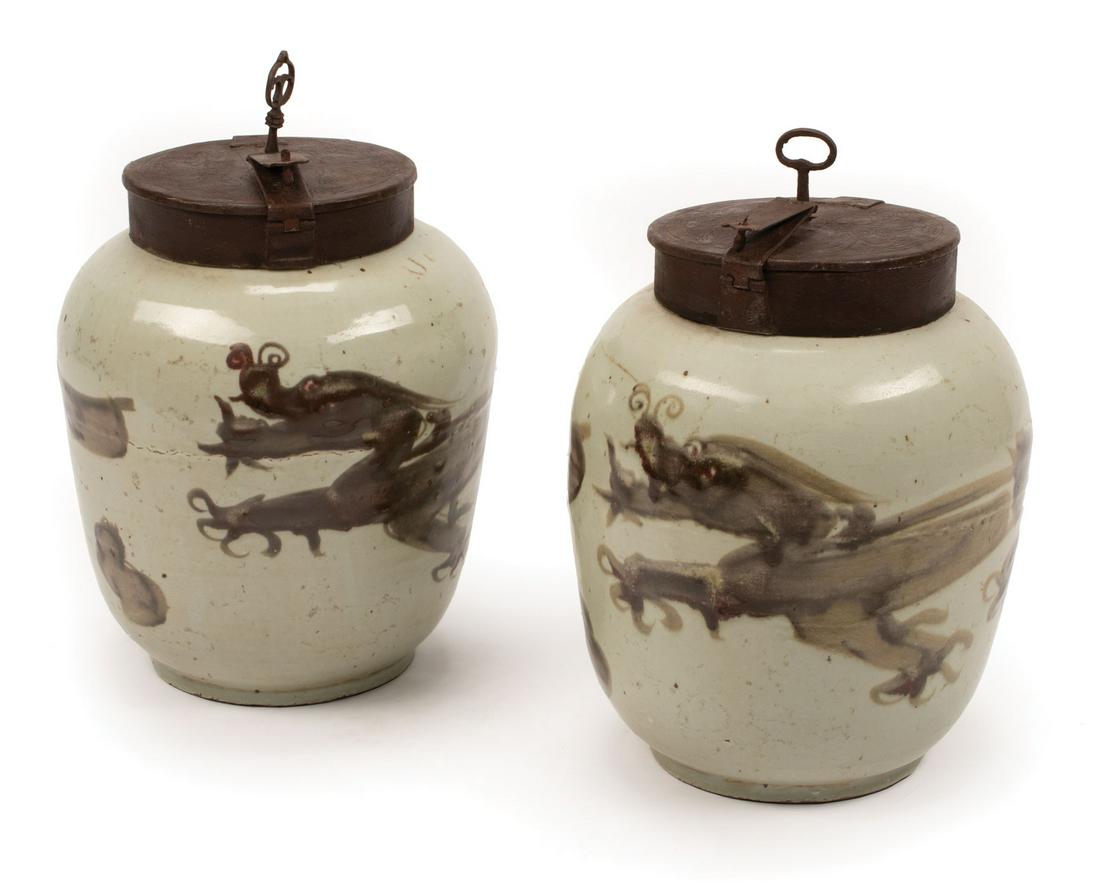 Iron Mounted Chinese Porcelain Tea Jars (1 of 8)
