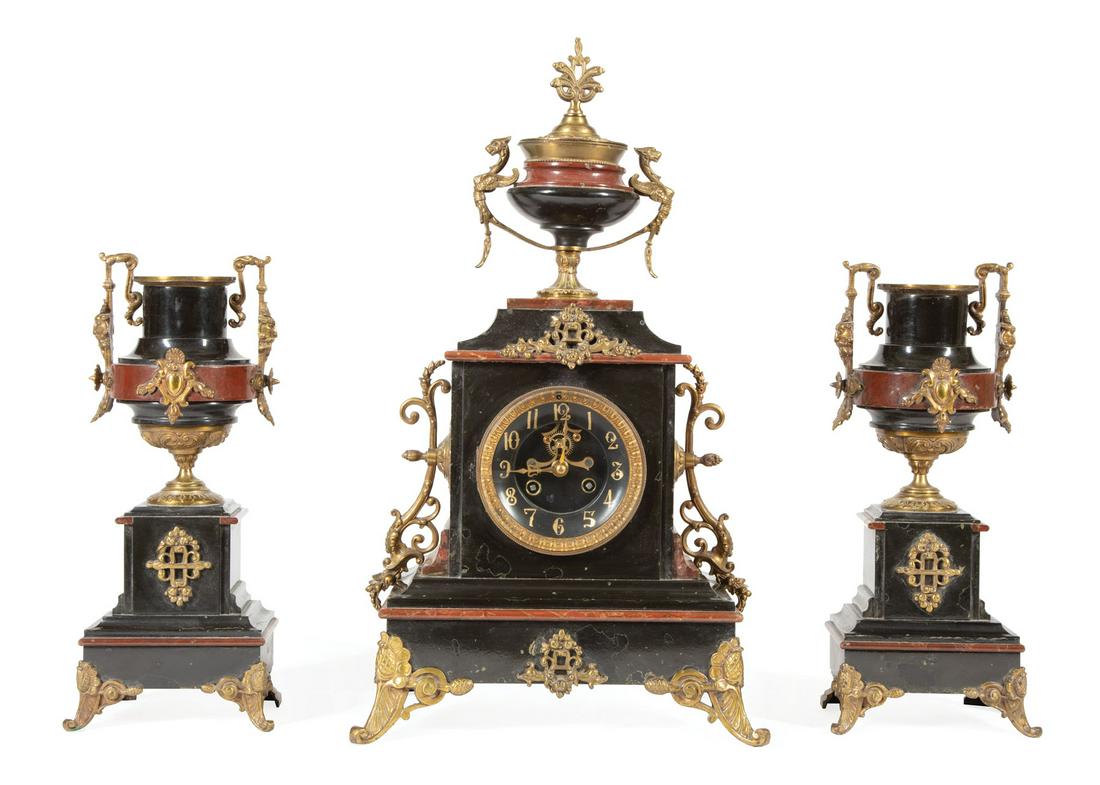 Bronze-Mounted Marble Three-Piece Clock Garniture (1 of 1)