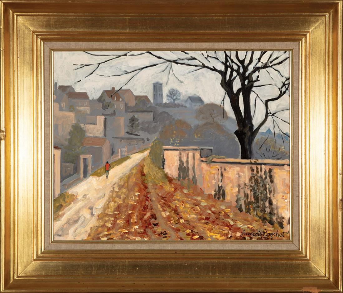 François Brochet (French, 1925-2001): François Brochet (French, 1925-2001) , "A Vézelay", oil on canvas, signed and titled lower right, 13 1/8 in. x 16 1/4 in., framed