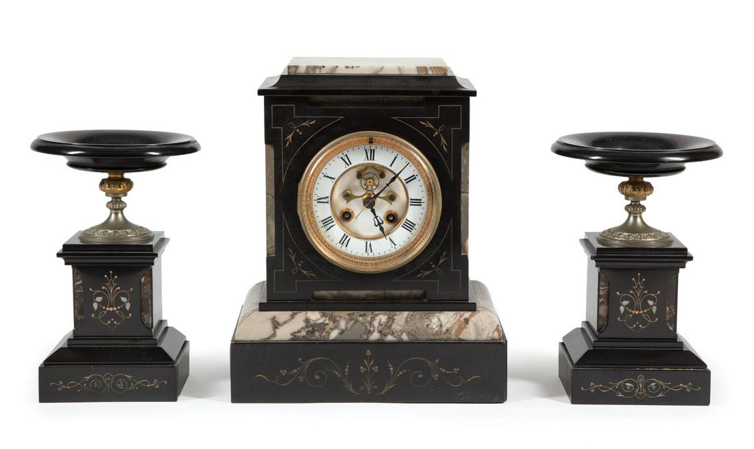 French Marble Three-Piece Clock Garniture (1 of 1)