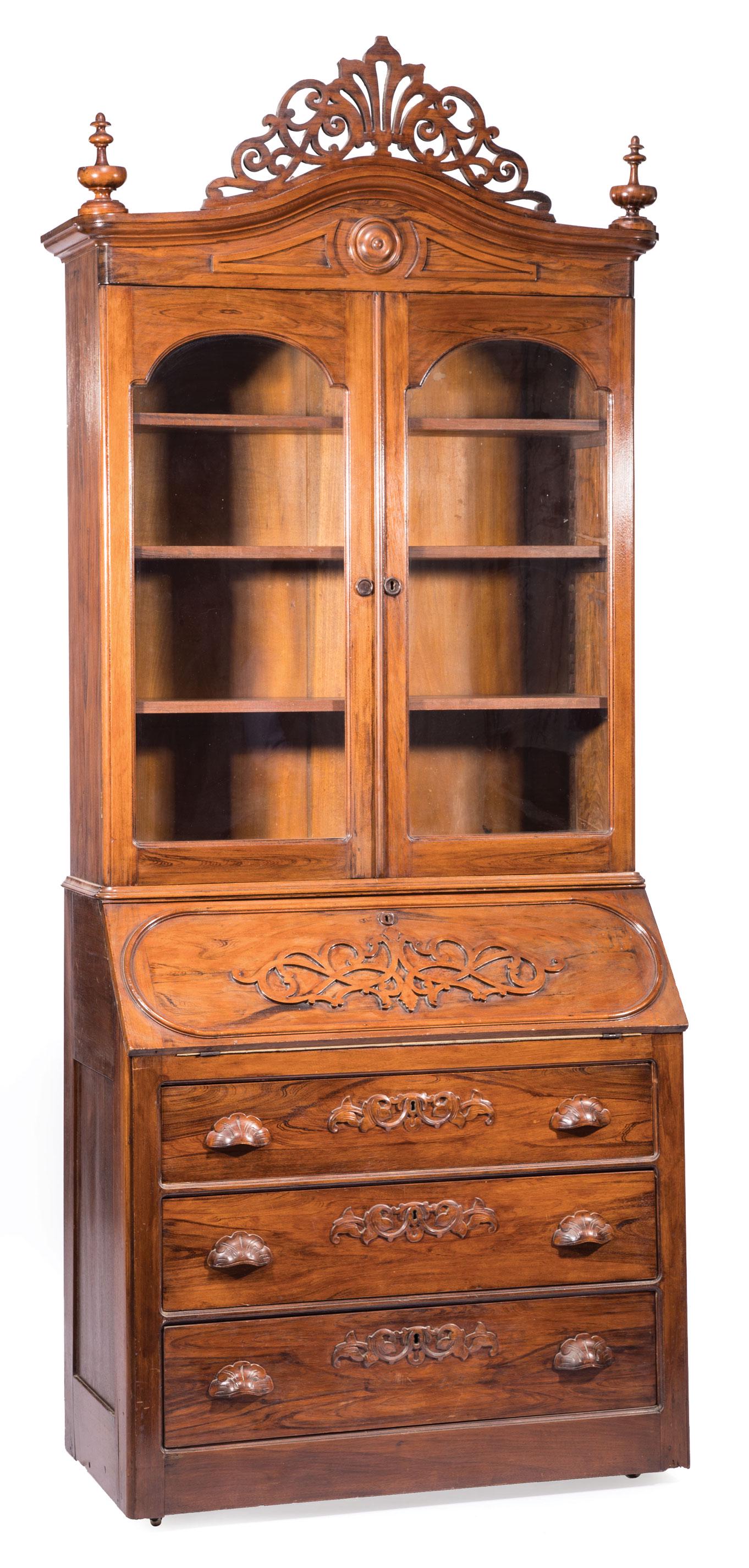 Carved Rosewood and Grained Secretary Bookcase (1 of 4)