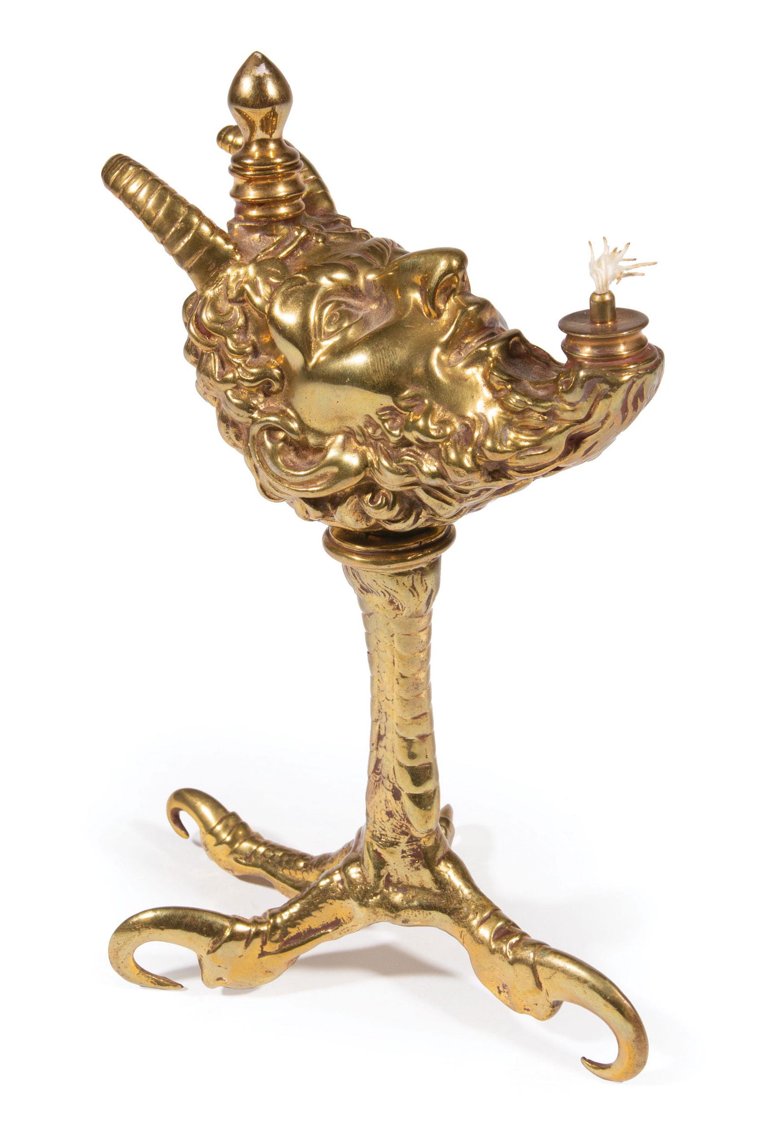 Continental Bronze Satyr Head Figural Oil Lamp (1 of 2)