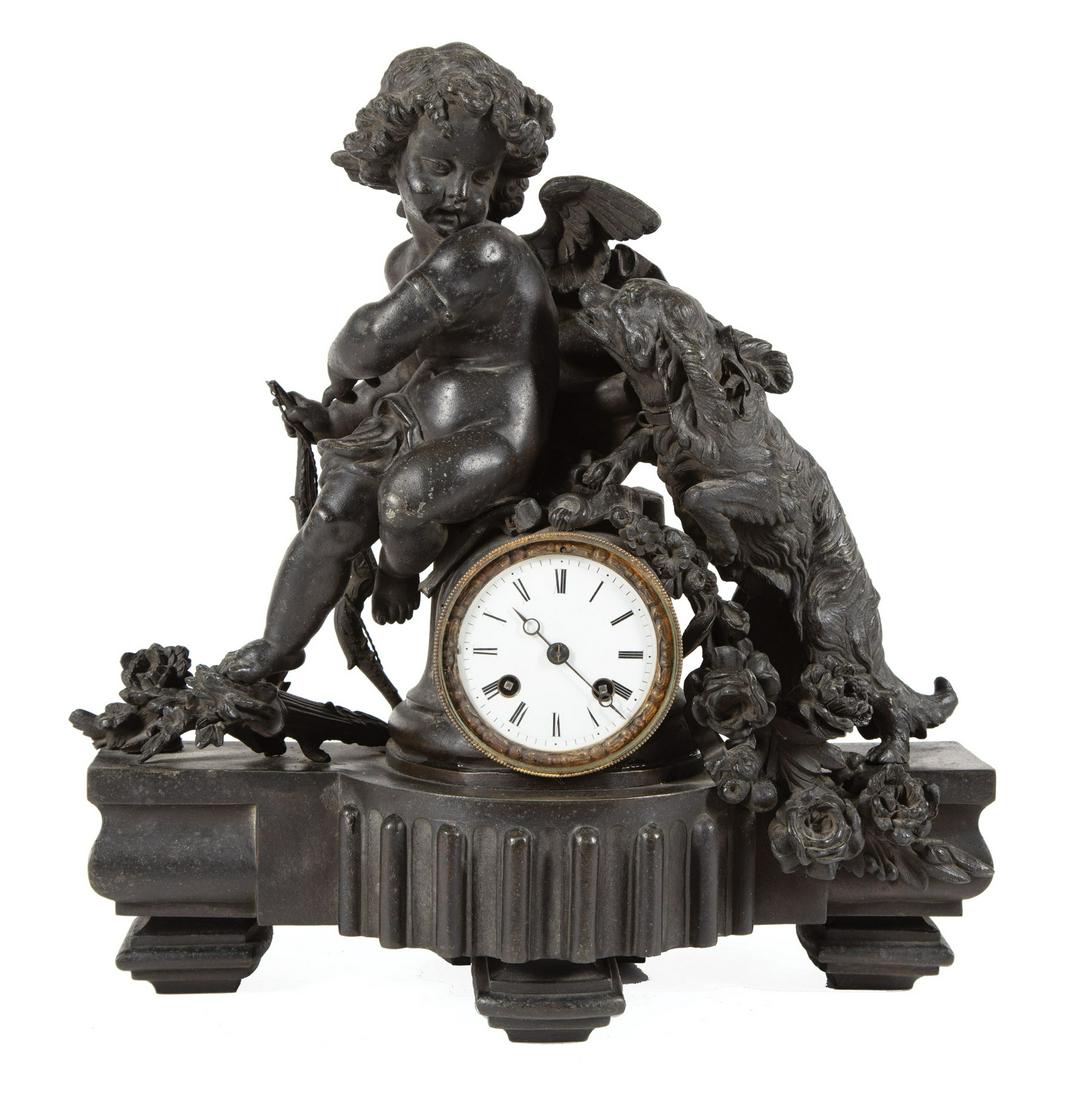 French Patinated Metal Figural Mantel Clock (1 of 1)