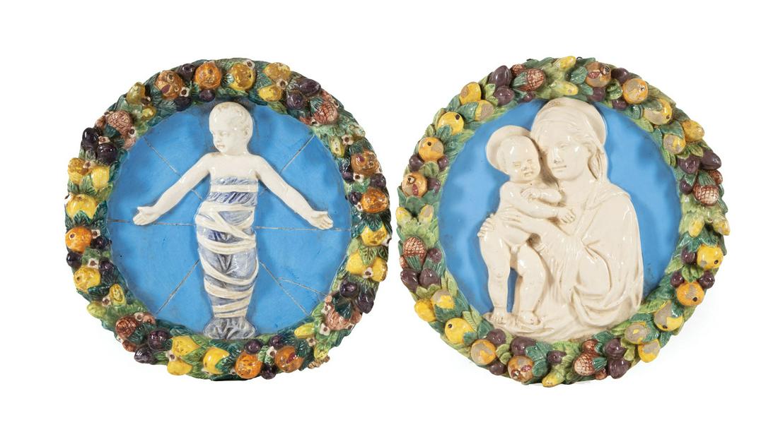 Italian Della Robbia-Style Glazed Ceramic Plaques (1 of 2)