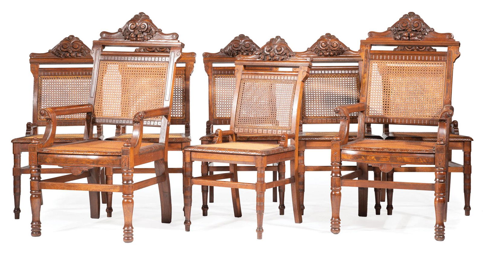 American Carved Oak, Burled Walnut Dining Chairs (1 of 3)