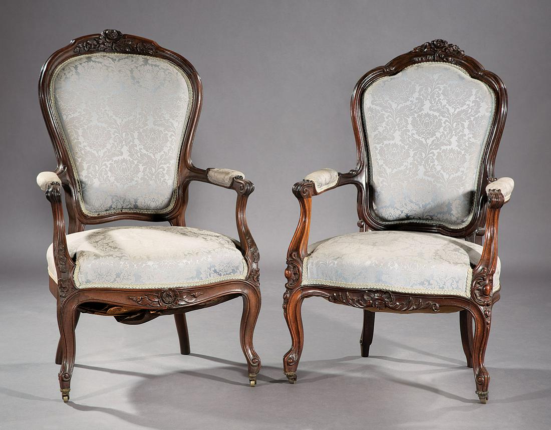 Two Louis XV-Style Carved Walnut Fauteuils (1 of 1)