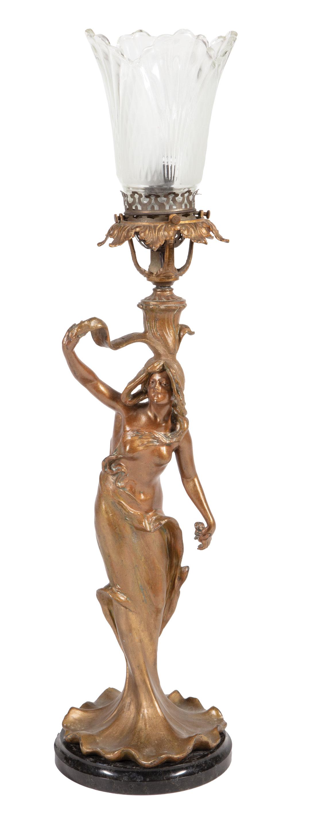 Art Nouveau Patinated Bronze Figural Lamp (1 of 1)