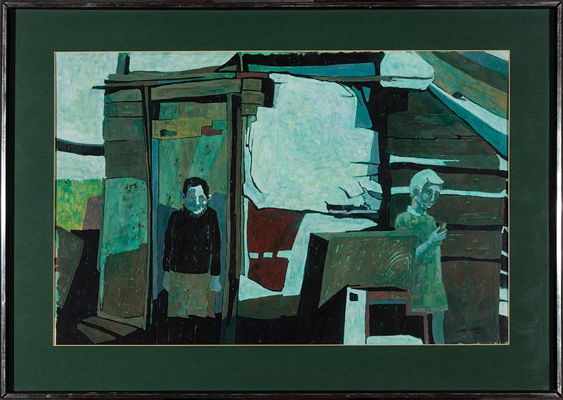 Greg Sellers (American, 1945-2009): Greg Sellers (American, 1945-2009) , "Untitled", 1969, acrylic on board, signed and dated lower right, "Koch Galleries, Mobile" label on backing paper, 20 in. x 30 in., framed . Condition: Scattered m