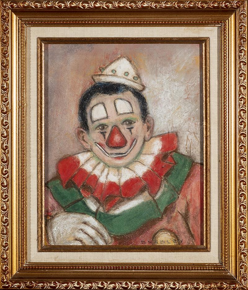 William H. Bradley (American, 1868-1962): William H. Bradley (American, 1868-1962) , "Clown", pastel and graphite on paper, signed lower right, 10 in. x 8 in., framed . Condition: Scattered surface marks and abrasions; edges unevenly trimmed;