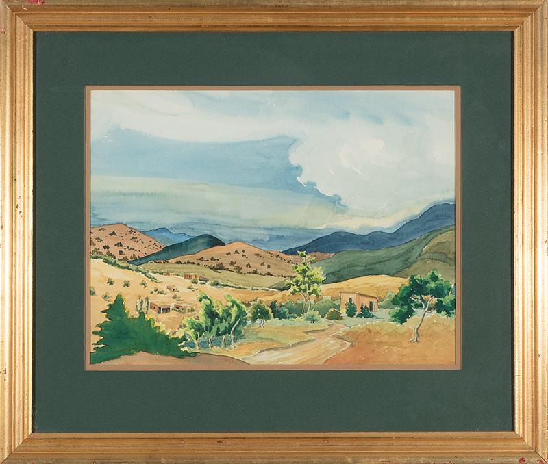 Stanley Grotevent Breneiser (American, 1890-1953): Stanley Grotevent Breneiser (American, 1890-1953) , "Approaching Storm", 1943, watercolor on paper on board, signed and dated lower right, "Faulkner Frame Shop, Tulsa" label with artist and title and 