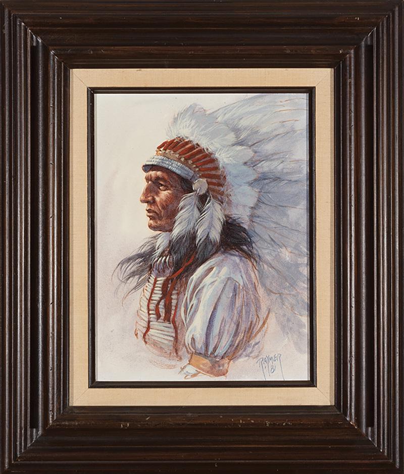Ron Raymer (American/Missouri, 1943-2018): Ron Raymer (American/Missouri, 1943-2018) , "Has No Horse, Shoshone", 1981, acrylic on masonite, signed and dated lower right, titled and dated en verso, inscribed "Raymer" and dated on frame, 12 in. 