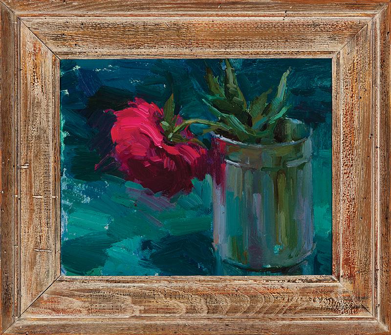 Ovanes Berberian (Armenian/American, b. 1951): Ovanes Berberian (Armenian/American, b. 1951) , "Peony", oil on masonite, signed lower left, "Philbrook Art Center" stamps and inscription on backing paper, 12 in. x 14 in., framed . Condition: Uneven