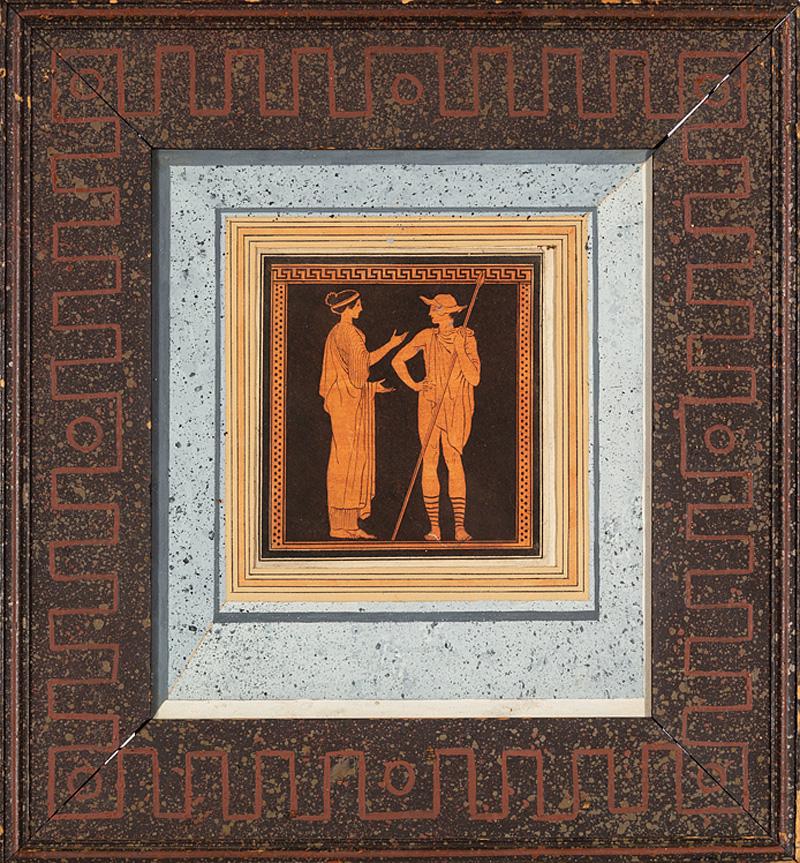 Hamilton Greek Vase Print: Hamilton Greek Vase Print , "The Departure, Woman with Warrior", 1801-1808, hand-colored engraving on paper, from Antiquites Etrusques, Grecques et Romaines, Tirees du Cabinet de M. William Hamilton, 