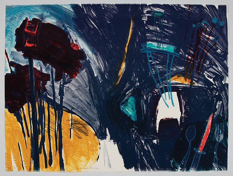 David DuBose (American/Louisiana, b. 1956): David DuBose (American/Louisiana, b. 1956) , "Piggyback Bridge", 1992, lithograph on paper, pencil-signed and dated lower right, titled lower center, numbered "1/7" lower left, sheet 22 1/2 in. x 30 i