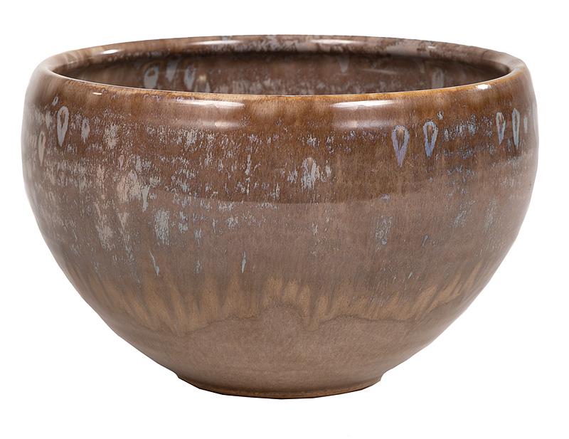 Shearwater Pottery Bowl, by Jim Anderson: Shearwater Pottery Bowl, by Jim Anderson , Peter Anderson's son, c. 1960s, stamped on base, with mottled ochre, taupe and pink glazes, h. 5 in., dia. 8 1/4 in