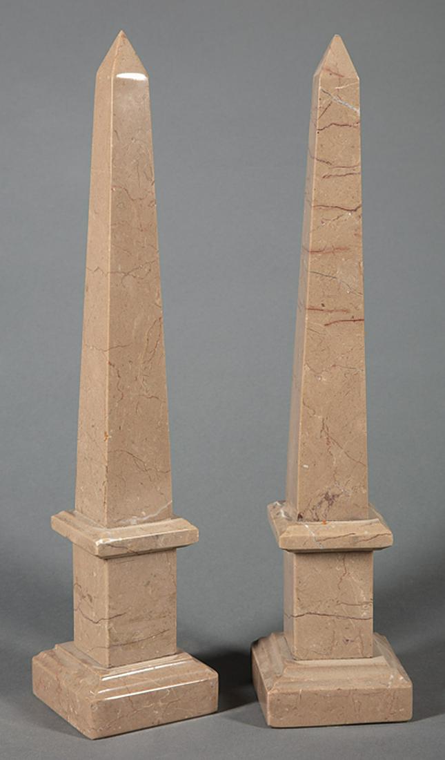 Pair of Marble Obelisks: Pair of Marble Obelisks , h. 16 1/2 in., dia. 3 1/2 in