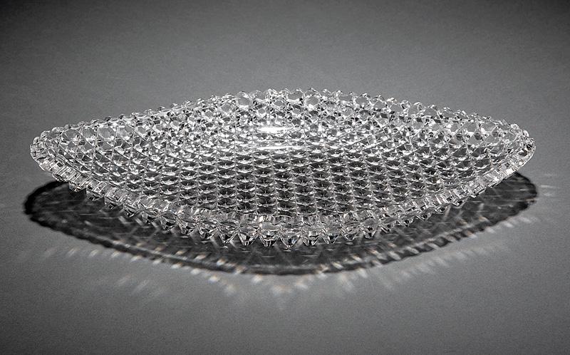 Brilliant Cut Glass Fishtail Ice Cream Boat: American Brilliant Cut Glass Fishtail Ice Cream Boat , h. 1 7/8 in., w. 14 1/2 in., d. 8 in . Provenance: Estate of Gordon and Vera Noakes, Detroit, MI