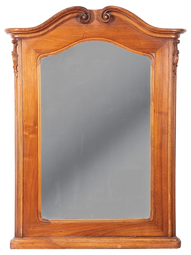 Antique American Walnut Mirror: Antique American Walnut Mirror , scrolled pediment, arched mirror plate, h. 43 in., w. 32 1/2 in